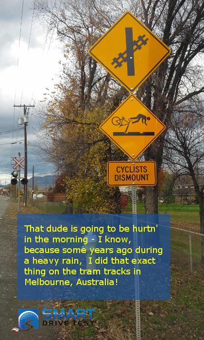 On some railway tracks cyclists may have to dismount to make a safe crossing, or risk losing traction and crashing.