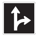This lane designation sign indicates that traffic can either turn right or proceed straight.