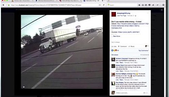 Video showing truck plowing into the back of queued up traffic on freeway, which promotes the dangers of distracted driving.