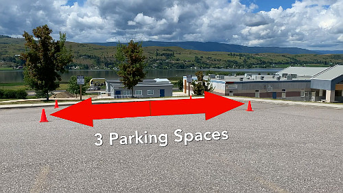 To practice your 3 point turn in a parking lot, set your cones 3 parking spaces apart.