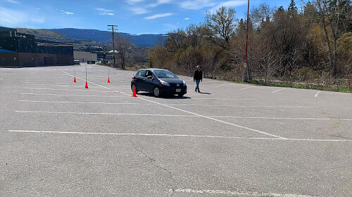 When doing the Ohio Manoeuvrability Test the driver goes either left or right of the nose cone and stops with the rear of the vehicle in line with the cone.