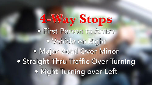 4-WAY STOP signed intersections are the first person to arrive or the vehicle on the right. After that, the other right-of-way rules apply.