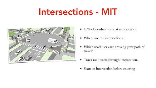 As you approach intersections map other road users that could cross your path of travel. As you're waiting, track the movement of those road users.